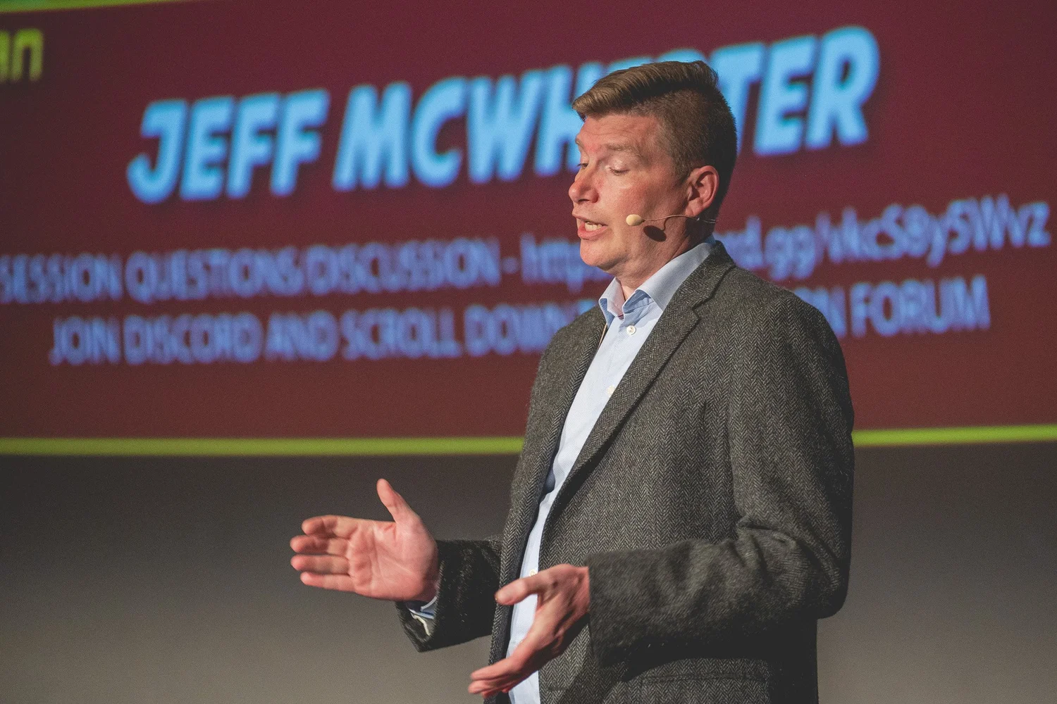 Stir Trek presenter Jeff McWherter speaking on the theater stage